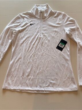 Nike White Lightweight Quarter-Zip Pullover with Black Swoosh